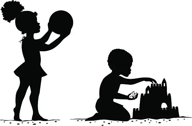 Vector illustration of African American Children at the beach