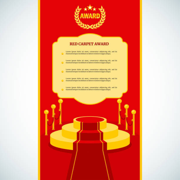red award carpet Red award carpet poster template. Flat vector cartoon illustration. Objects isolated on a white background. fame illustrations stock illustrations