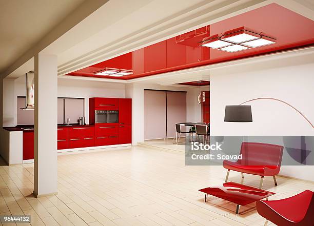 Interno Di Cucina Moderna Render 3d - Fotografie stock e altre immagini di Acciaio inossidabile - Acciaio inossidabile, Accogliente, Ambientazione interna