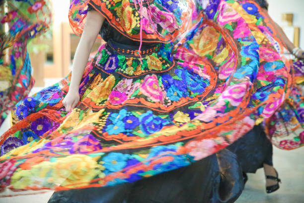 istock Cinco de Mayo Mexican Dancers Swinging Bright Colorful Dresses 964441736