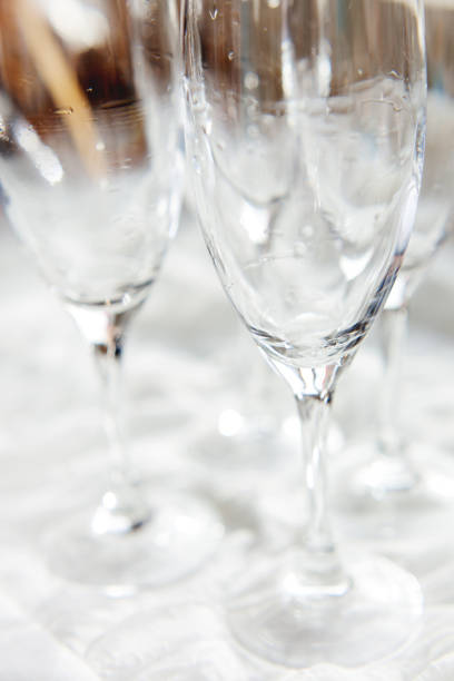istock Wet transparent drinking glasses, clear wineglasses after washing. 964442384