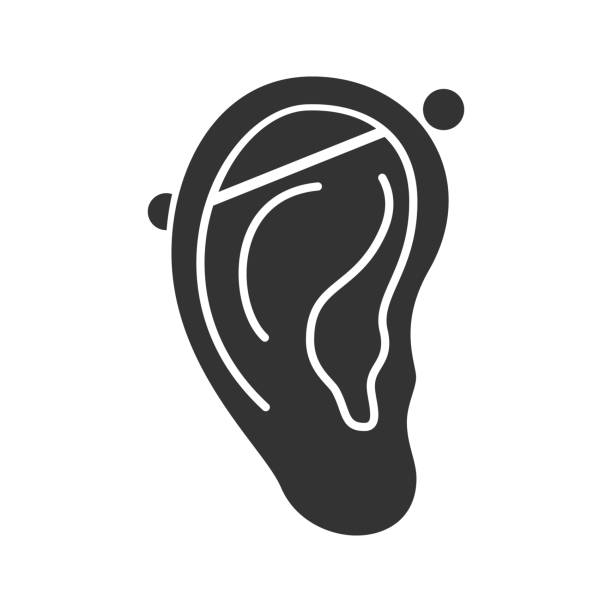 Industrial piercing icon Piercing glyph icon. Vector silhouette. Pierced ear cartilage cartilage piercings stock illustrations