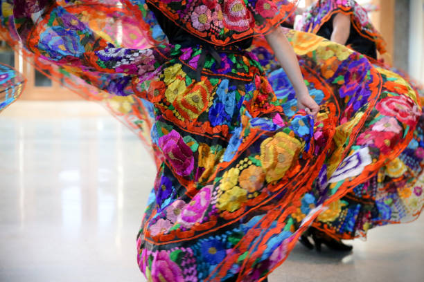 istock Cinco de Mayo Mexican Dancers Swinging Bright Colorful Dresses 964442996