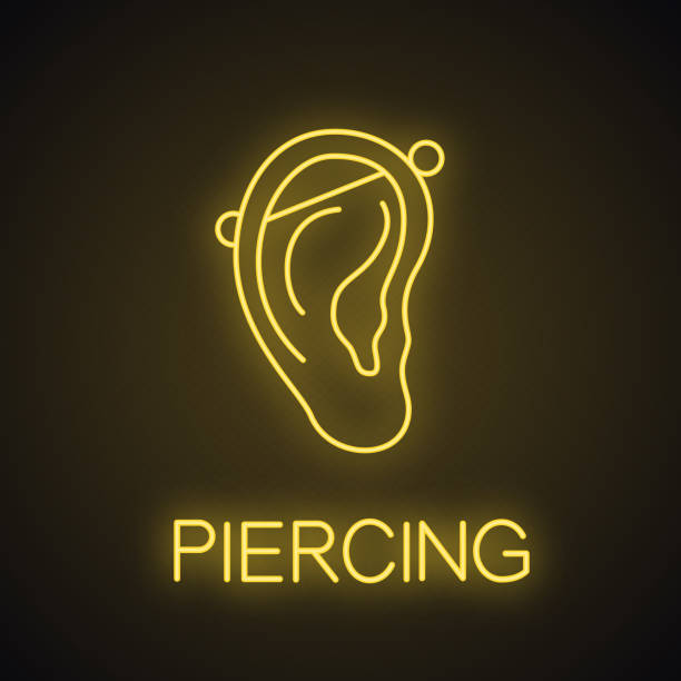 Industrial piercing icon Piercing neon light vector icon. Pierced ear cartilage cartilage piercings stock illustrations