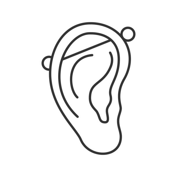 Industrial piercing icon Piercing linear vector icon. Thin line. Pierced ear cartilage cartilage piercings stock illustrations