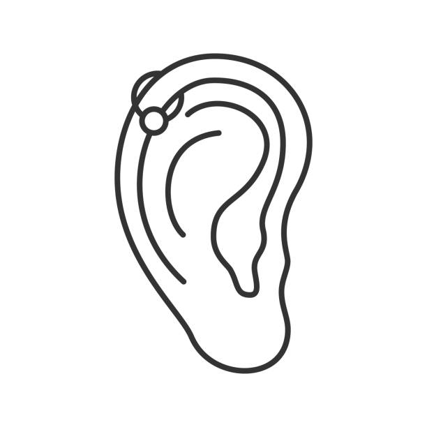 Helix piercing hoop icon Helix piercing hoop linear vector icon. Thin line. Pierced ear cartilage cartilage piercings stock illustrations