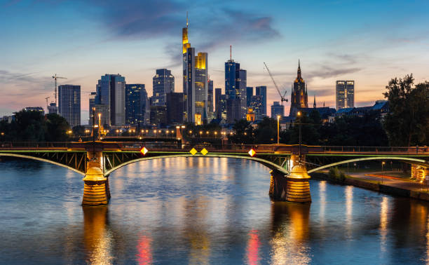 istock Floesserbruecke Reflection on Main River and Frankfurt City Skyline at Sunset 964446402