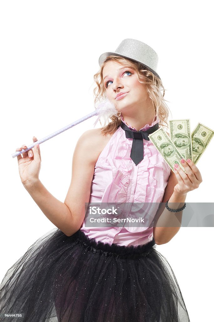 Femme blonde Illusionniste avec dollars - Photo de Adulte libre de droits