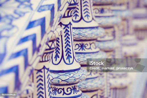 Plaza De Espana Blue Balustrade Detail In Sevilla Andalusia Spain Stock Photo - Download Image Now