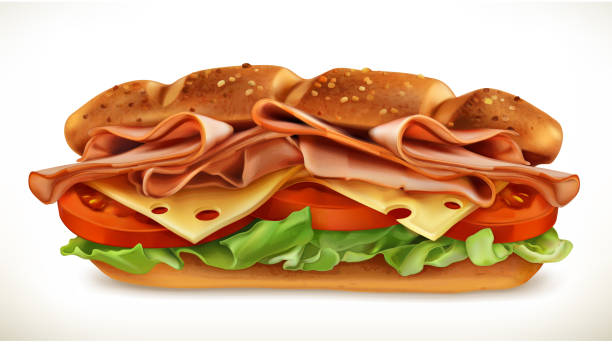 고기 치즈 샌드위치 - sandwich ham white background lunch stock illustrations