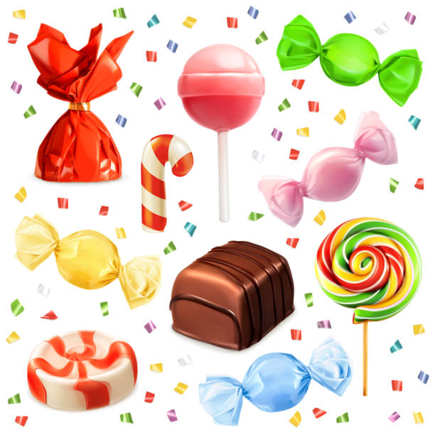 ilustraciones, imágenes clip art, dibujos animados e iconos de stock de conjunto de iconos de vector de dulces - candy