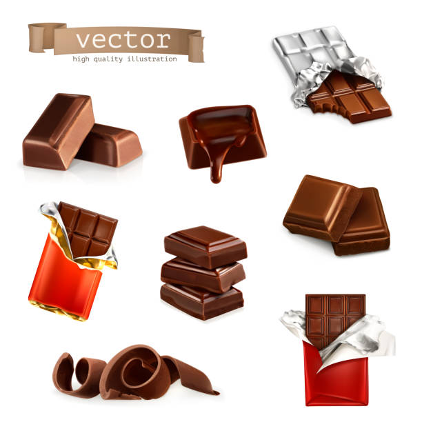 ilustraciones, imágenes clip art, dibujos animados e iconos de stock de bares y trozos de chocolate - chocolate