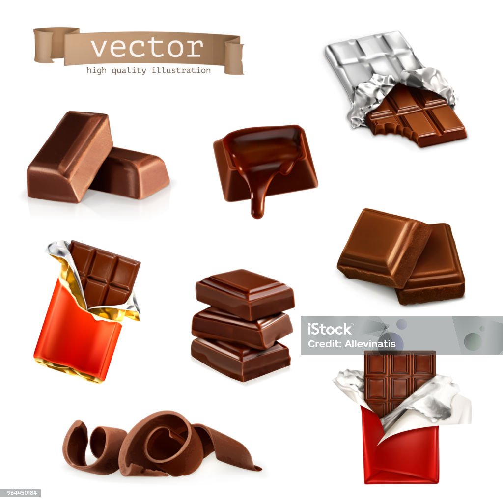 Chocolate bars and pieces Chocolate bars and pieces, vector set Chocolate stock vector