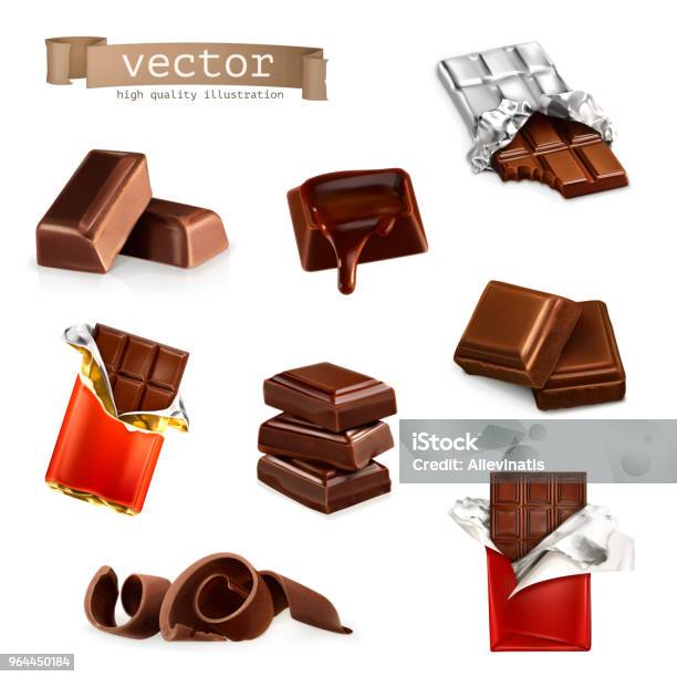 Chocolate Bars And Pieces Stock Illustration - Download Image Now - Chocolate, Chocolate Bar, Three Dimensional