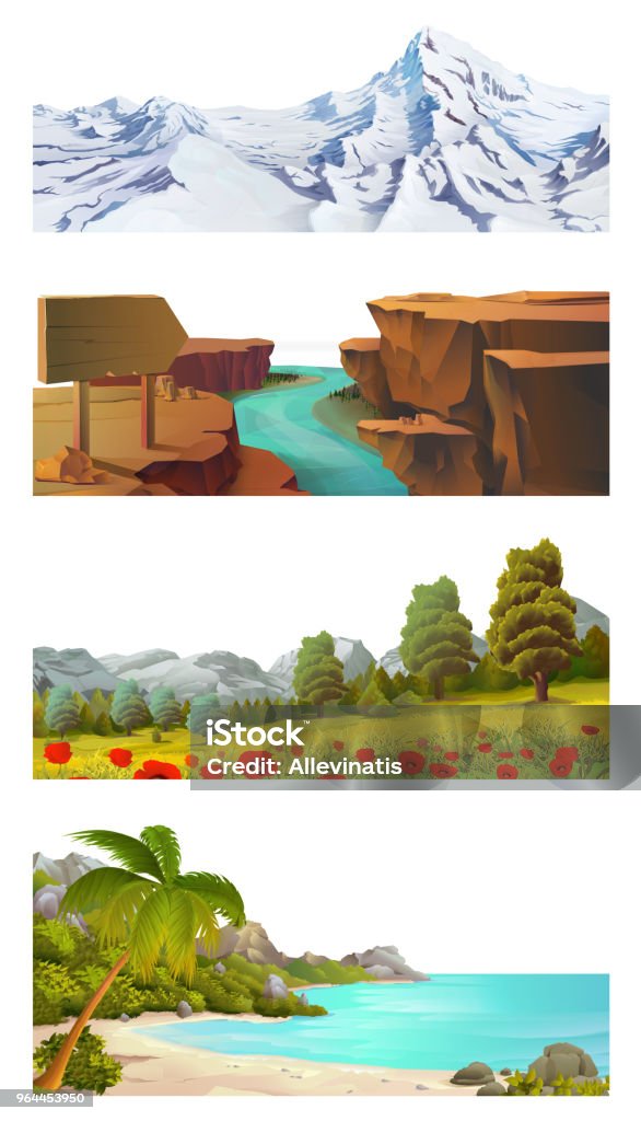 Nature Landscape Vector Set Stock Illustration - Download Image Now ...