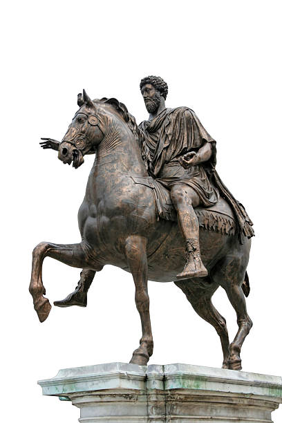 antike römische equestrian statue isoliert - piazza del campidoglio statue rome animal stock-fotos und bilder