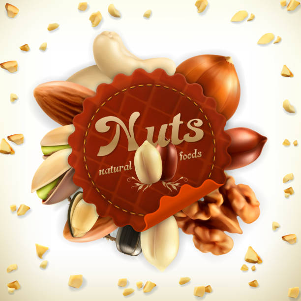 illustrations, cliparts, dessins animés et icônes de noix, étiquette de vecteur - walnut nut isolated white background