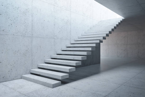 modern staircase in concrete interior stock photo
