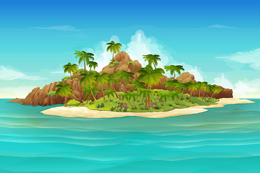 Tropical island, vector illustration background