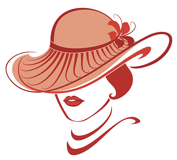 Lady in red Woman's head in elegant hat. bonnet hat stock illustrations