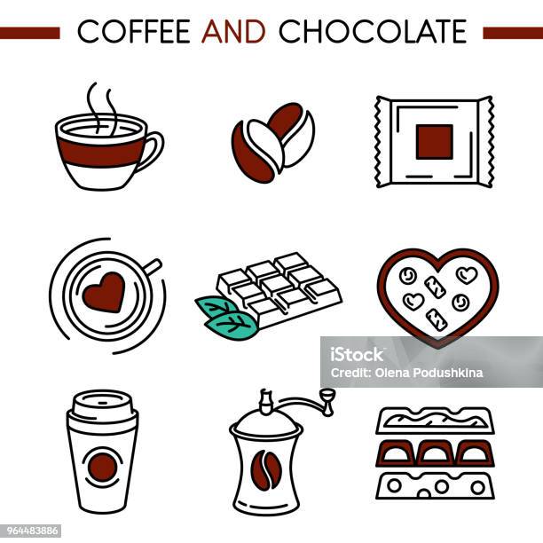 Icons Coffee And Chocolate Stock Illustration - Download Image Now - Chocolate, Almond, Backgrounds