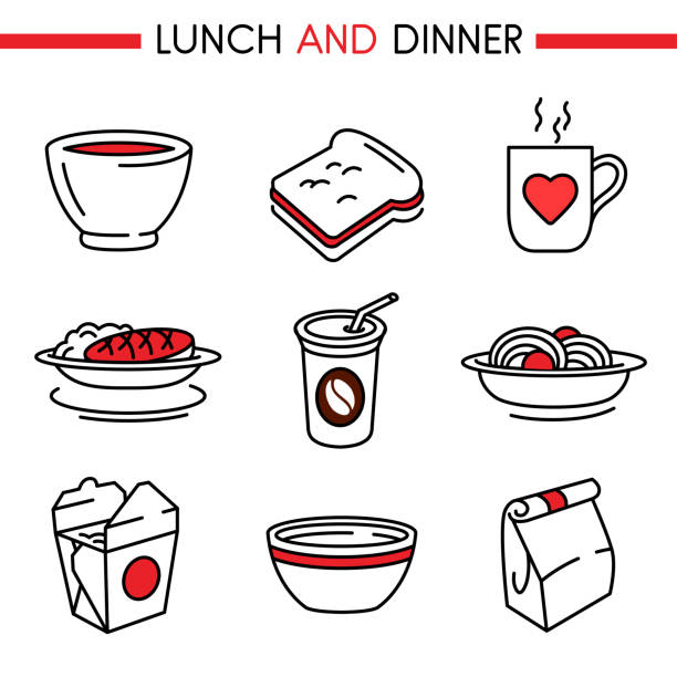 ilustrações de stock, clip art, desenhos animados e ícones de icons - lunch and dinne - chef appetizer soup food