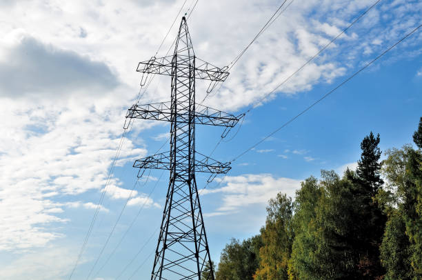 istock Wires of high voltage, power line support 964486854
