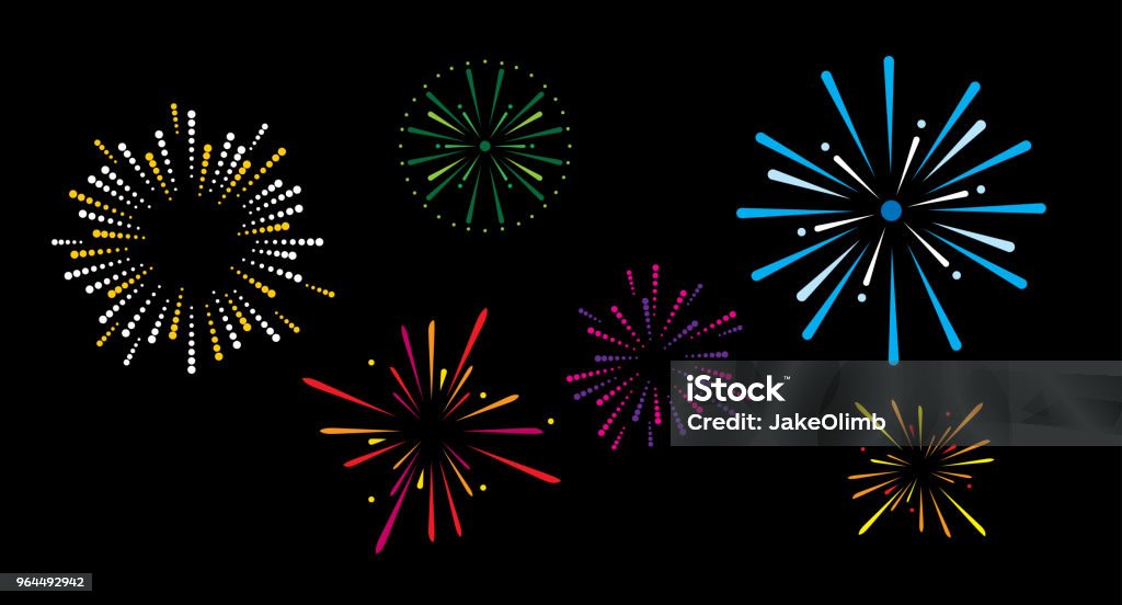Fireworks Vector illustration of various fireworks exploding against a black background. Firework - Explosive Material stock vector