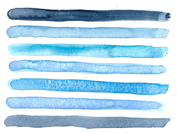 istock hand drawn watercolor blue lines, brush strokes 964493280