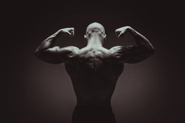 istock Attractive male bodybuilder flexing his muscles with strong shoulders, biceps, triceps and backin studio shot. Concept Gym Life Style. 964507248