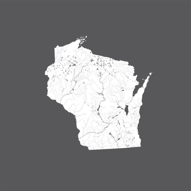 ilustrações, clipart, desenhos animados e ícones de mapa de wisconsin com lagos e rios. - winnebago