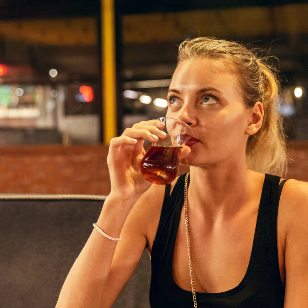 Woman Drinking Beverage Milk Tea Drinks Waiting Concept