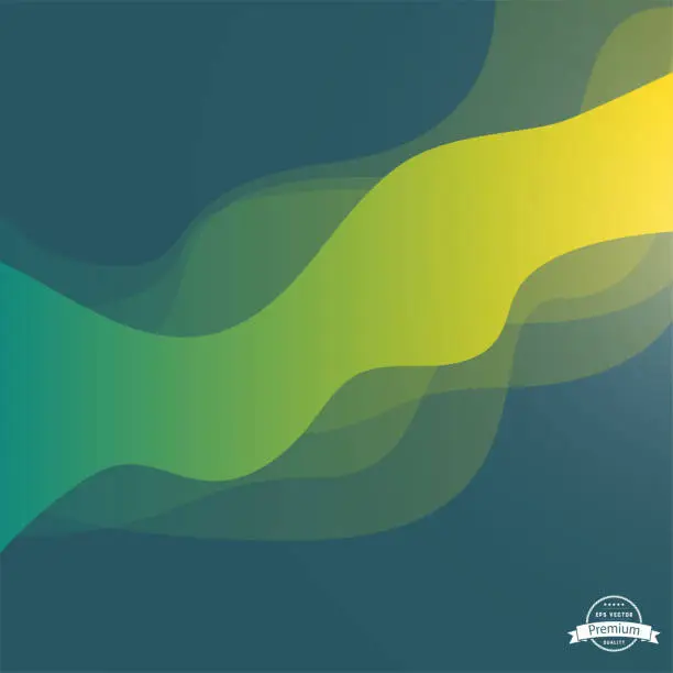 Vector illustration of Abstract Layered Yellow Green Wave Design