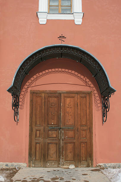 istock Wooden door in monastery 96454793