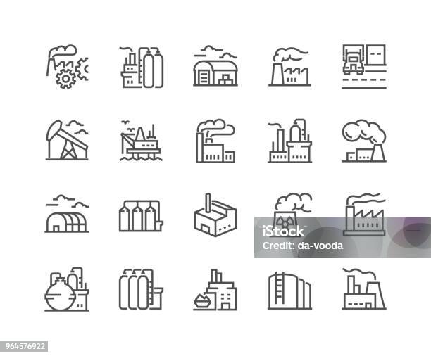 Line Factories Icons Stock Illustration - Download Image Now - Icon Symbol, Factory, Industry