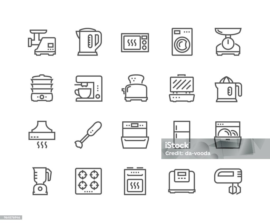 Line Kitchen Appliances Icons Simple Set of Kitchen Appliances Related Vector Line Icons. Contains such Icons as Meat Grinder, Boiler, Multicooker and more. Editable Stroke. 48x48 Pixel Perfect. Icon Symbol stock vector