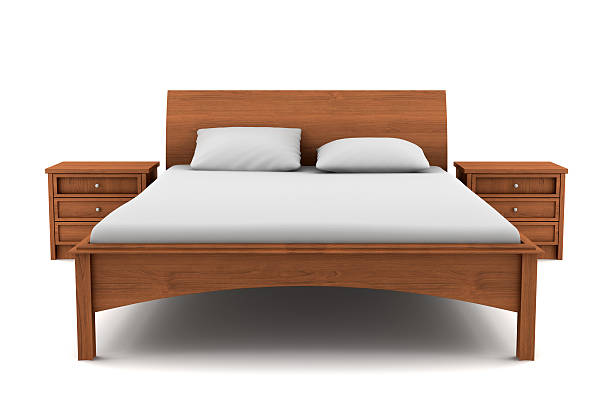 istock Wooden bed with matching tables on a white background 96457819