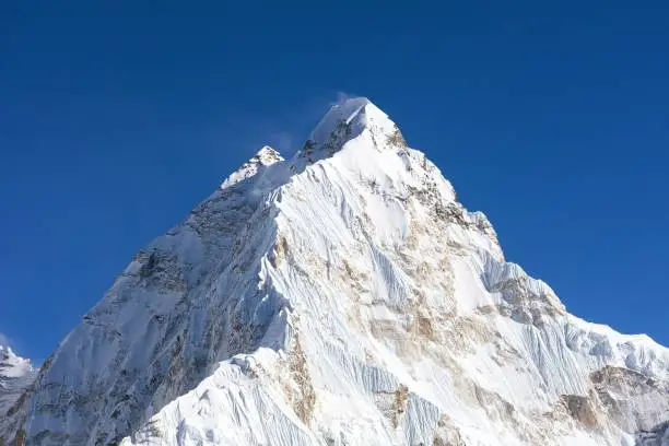 Mount Nuptse, beautiful mount near Everest, blue colored view from Everest base camp - Sagarmatha national park - nepal Himalayas mountains