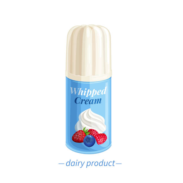 Vector whipped cream Vector whipped cream bottle icon. Sweet dairy product. Cartoon style. mousse bottle stock illustrations
