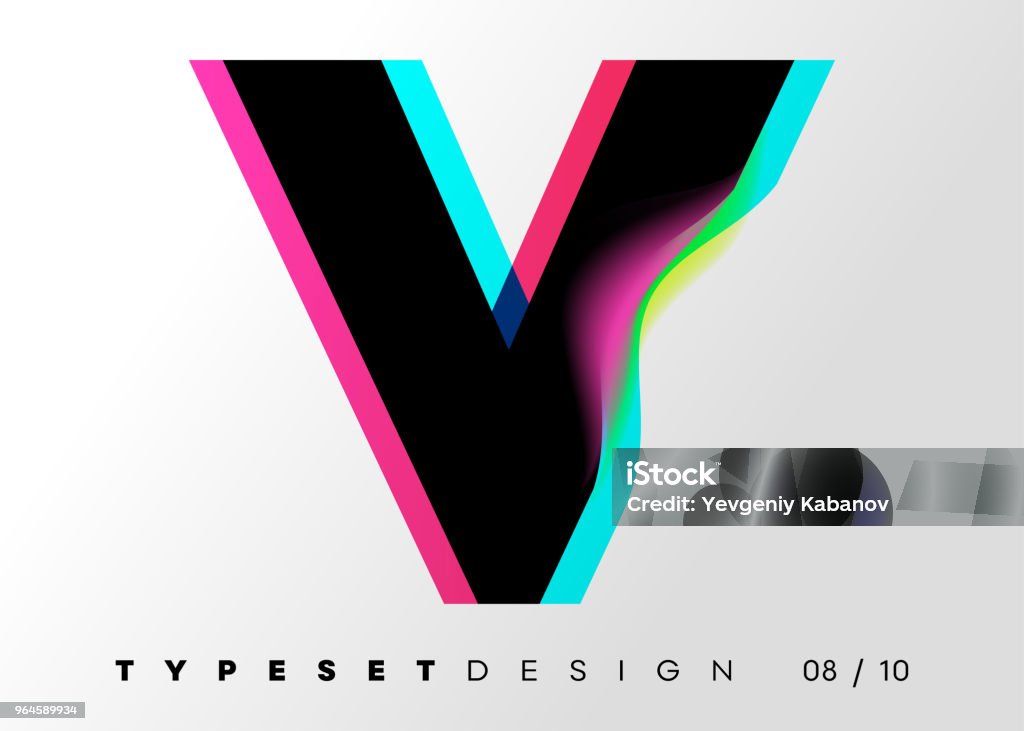 Vector Typeset Design. Neon Glitch Style. Black Bold Font with Double Exposure. Abstract Colorful Type for Creative Heading, Advertising Placard, Music Poster, Sale Banner. Trendy Neon Glowing Letters. Neon Colored stock vector