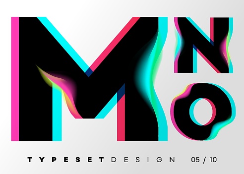 Vector Typeset Design. Neon Glitch Style. Black Bold Font with Double Exposure. Abstract Colorful Type for Creative Heading, Advertising Placard, Music Poster, Sale Banner. Trendy Neon Glowing Letters.