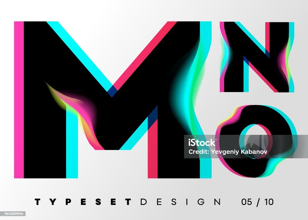 Vector Typeset Design. Neon Glitch Style. Black Bold Font with Double Exposure. Abstract Colorful Type for Creative Heading, Advertising Placard, Music Poster, Sale Banner. Trendy Neon Glowing Letters. Typescript stock vector