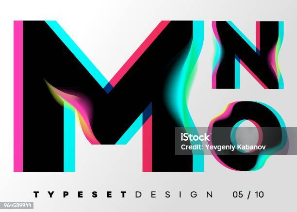 Vector Typeset Design Neon Glitch Style Black Bold Font With Double Exposure Abstract Colorful Type For Creative Heading Advertising Placard Music Poster Sale Banner Trendy Neon Glowing Letters Stock Illustration - Download Image Now