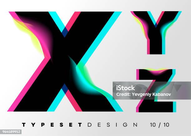 Vector Typeset Design Neon Glitch Style Black Bold Font With Double Exposure Abstract Colorful Type For Creative Heading Advertising Placard Music Poster Sale Banner Trendy Neon Glowing Letters Stock Illustration - Download Image Now