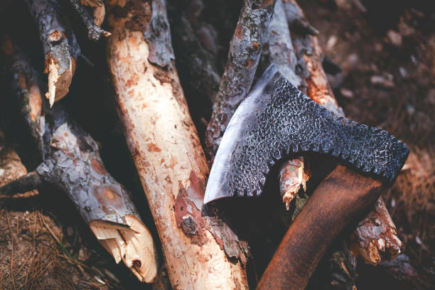 istock Wood and axe in tre forest 964608022