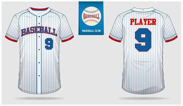 Baseball jersey, sport uniform, raglan t-shirt sport, short, sock template. Baseball t-shirt mock up. Front and back view baseball uniform. Flat baseball icon on blue label. Baseball jersey, sport uniform, raglan t-shirt sport, short, sock template. Baseball t-shirt mock up. Front and back view baseball uniform. Flat baseball icon on blue label. Vector Illustration. baseball uniform stock illustrations