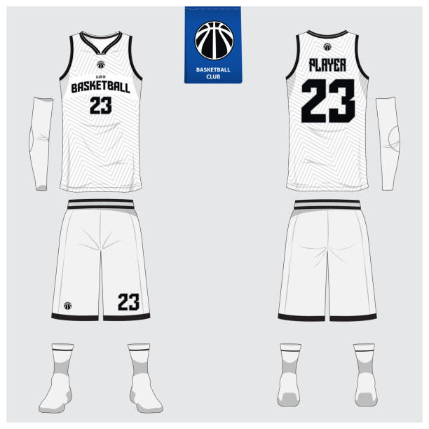 Basketball jersey or sport uniform template design for basketball club. Front and back view sport t-shirt design. Tank top t-shirt mock up with basketball flat icon design. Basketball jersey or sport uniform template design for basketball club. Front and back view sport t-shirt design. Tank top t-shirt mock up with basketball flat icon design. Vector Illustration. basketball uniform stock illustrations
