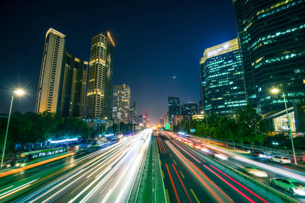 istock Light trails on the street 964650224