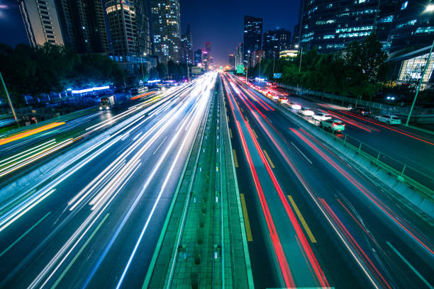 istock Light trails on the street 964650250