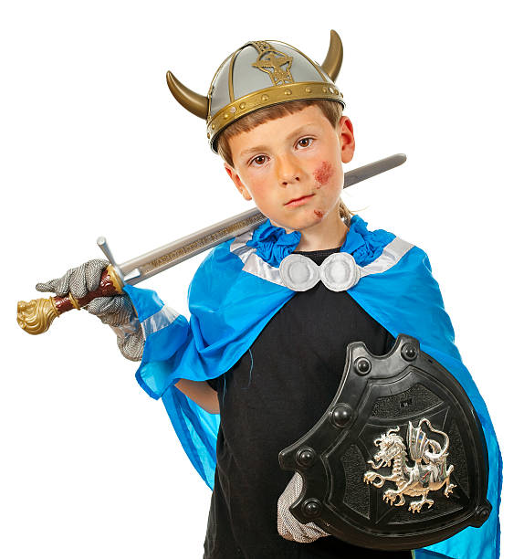 istock Boy in costume knight and with a sword 96465131